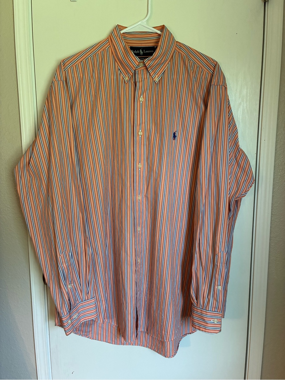 Ralph Lauren Classic Orange Multi-Stripe Button-Down Long Sleeve Shirt Large